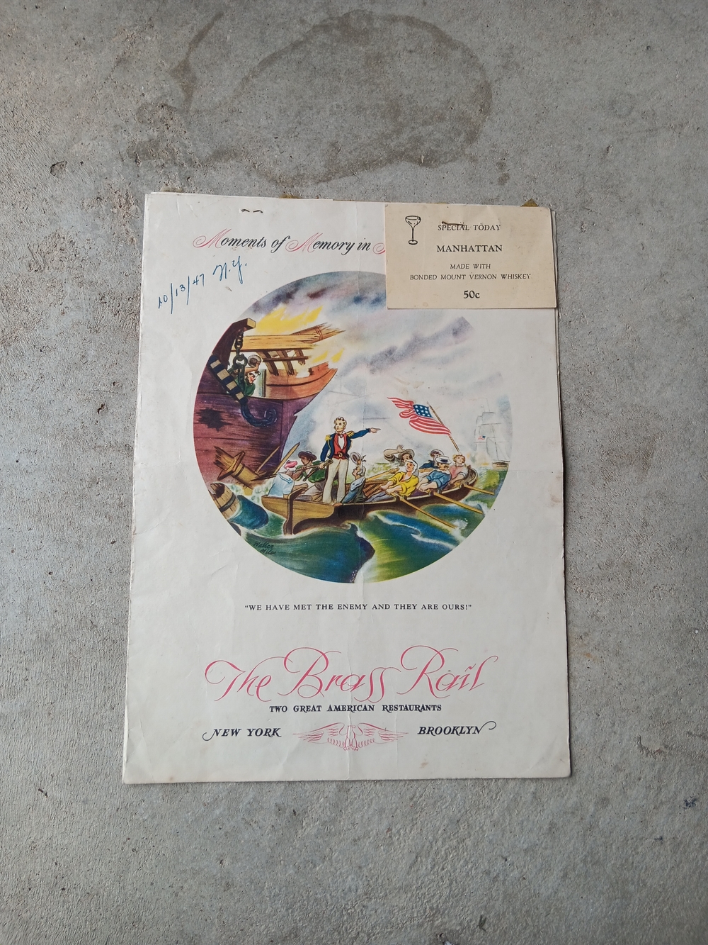 Vintage 1946 THE BRASS RAIL Restaurant Souvenir MENU New York City Brooklyn